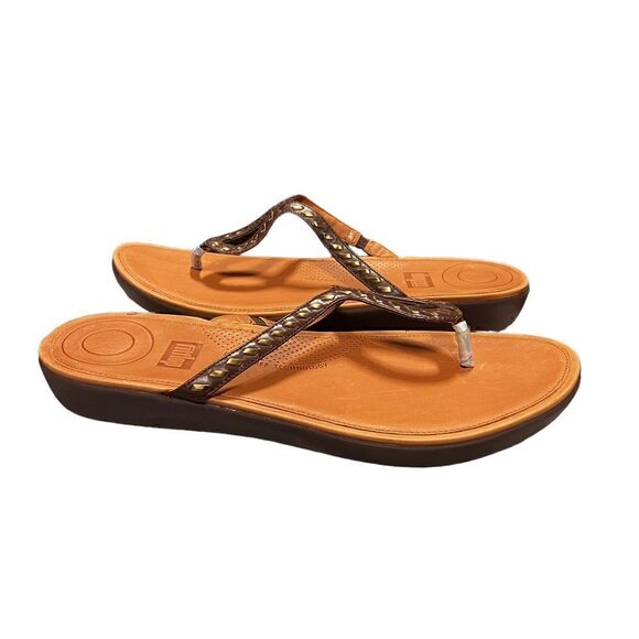 Fitflop STRATA Whipstitch Leather Toe-Post Sandals Brown Size 11 New - Picture 2 of 4